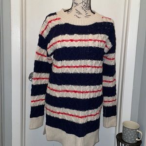 J.Crew pullover tunic sweater white, blue,red SZ XS - NWT